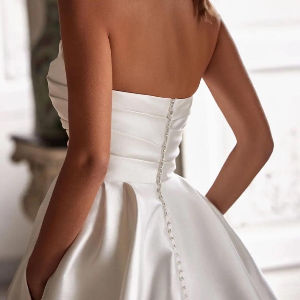 Jenny Yoo Strapless Ivory Satin A-Line Gown - Picture 2 of 5